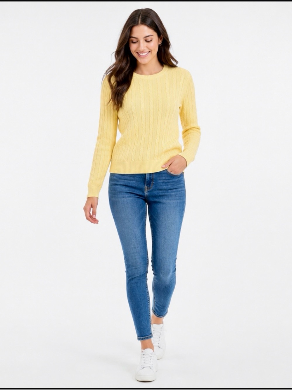 IZOD 100% Cotton Pastel Yellow Preppy Cable Knit Sweater Large